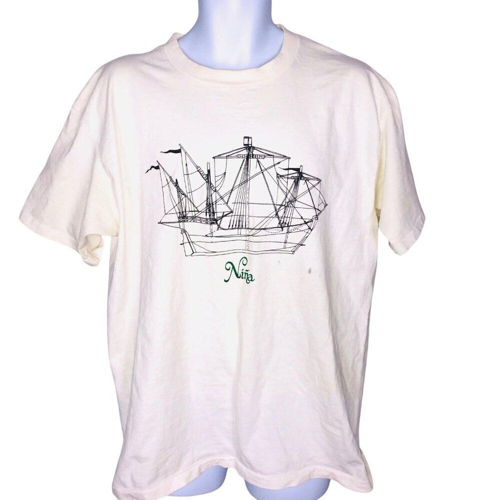 Vintage 90s Mens TShirt XL White Nina Columbus Foundation